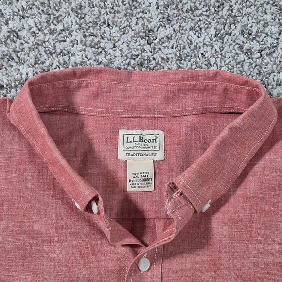 LL Bean Men's Traditional Fit Red Chambray SS Button-Front Shirt Size 2XLT - Picture 2 of 7